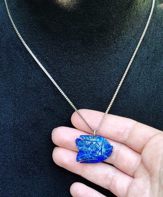 Carved Lapis Lazuli Wishful Dragon Oblong Adjustable Necklace 17.5 inch SH6824