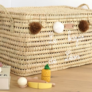 Malle de rangement en feuilles de palmier 60cm - Personnalisable, Coffre à jouets Fait Main, Cadeau de naissance