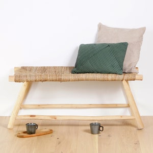 Ethnic bench in wood and natural braiding 100cm