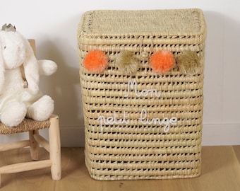 Customizable palm leaf laundry basket - Square