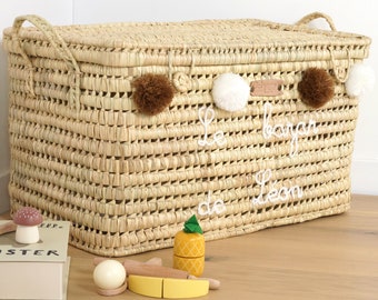 Malle de rangement en feuilles de palmier 60cm - Personnalisable, Coffre à jouets Fait Main, Cadeau de naissance