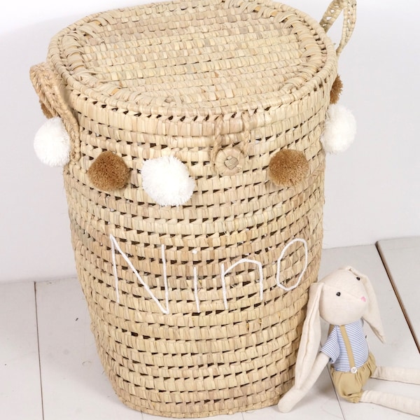 Panier à linge en feuilles de palmier personnalisable - Rond