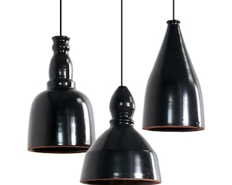 Suspension Luminaire Noir en Céramique, Abat jour en terre cuite