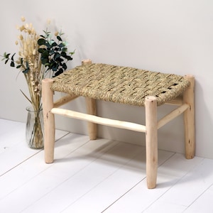 Marokkanische Bank Aus Massivem Holz Und Naturliche Flechtwerk Etsy
