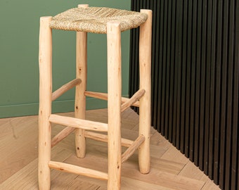 Tabouret de bar en bois et corde - 70cm