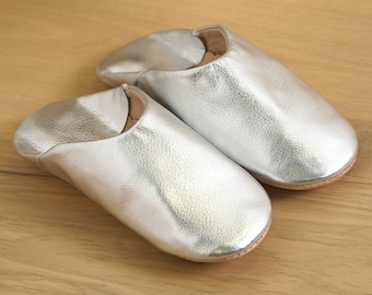 Children's soft leather slippers - Silver