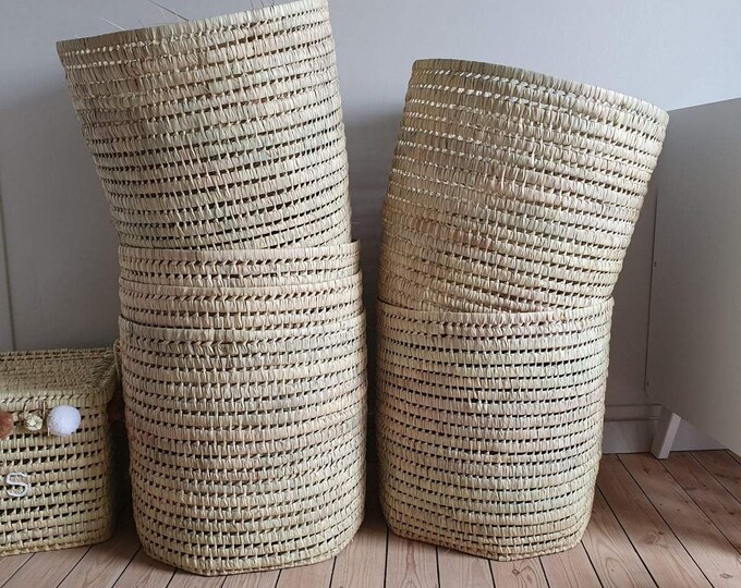 Large Round Woven Basket XL in Palm Leaves - Etsy