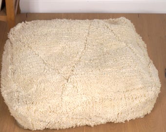 White Beni Ouarain Berber Pouf - Geometric
