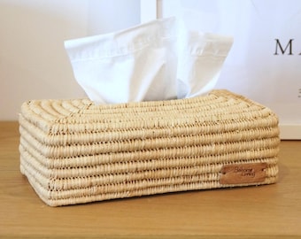 Raffia tissue box, wicker tissue holder