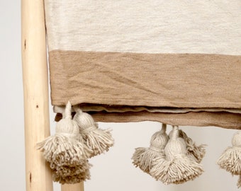 Beige and camel Moroccan pompom throw