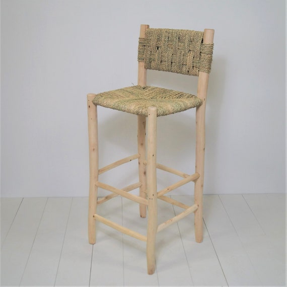 Moroccan Wooden Bar Stool With Backrest, 24 Inch Natural Wood Bar Stools Taiwan