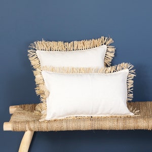 Cotton cushion cover with raffia fringes - Rectangle