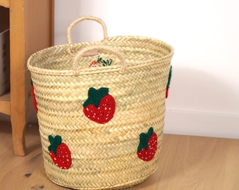 Palm leaf basket - STRAWBERRY, Wicker storage basket