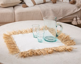 Set de table en coton écru et raphia