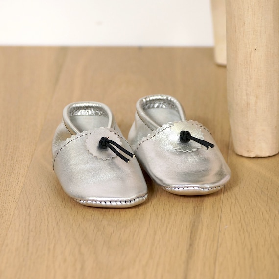 Baby Soft Leather Slippers Silver Etsy Hong Kong