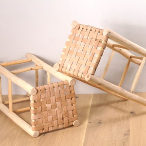 Moroccan wooden and leather bar stool