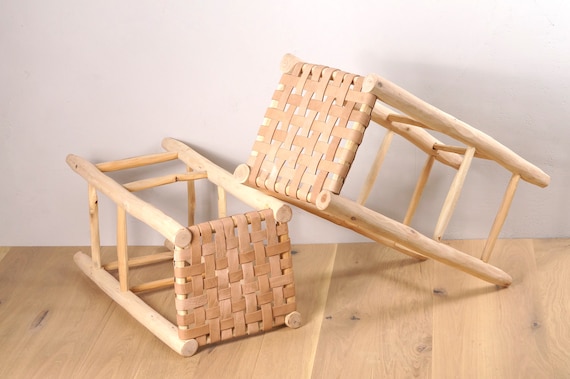 Tabouret de bar marocain en bois et cuir