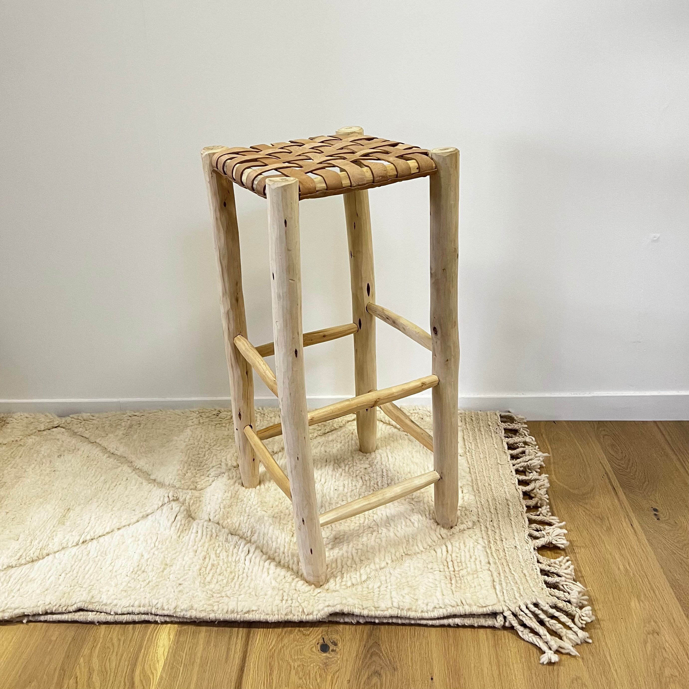 Tabouret de Bar en Bois 80cm - Assise Cuir