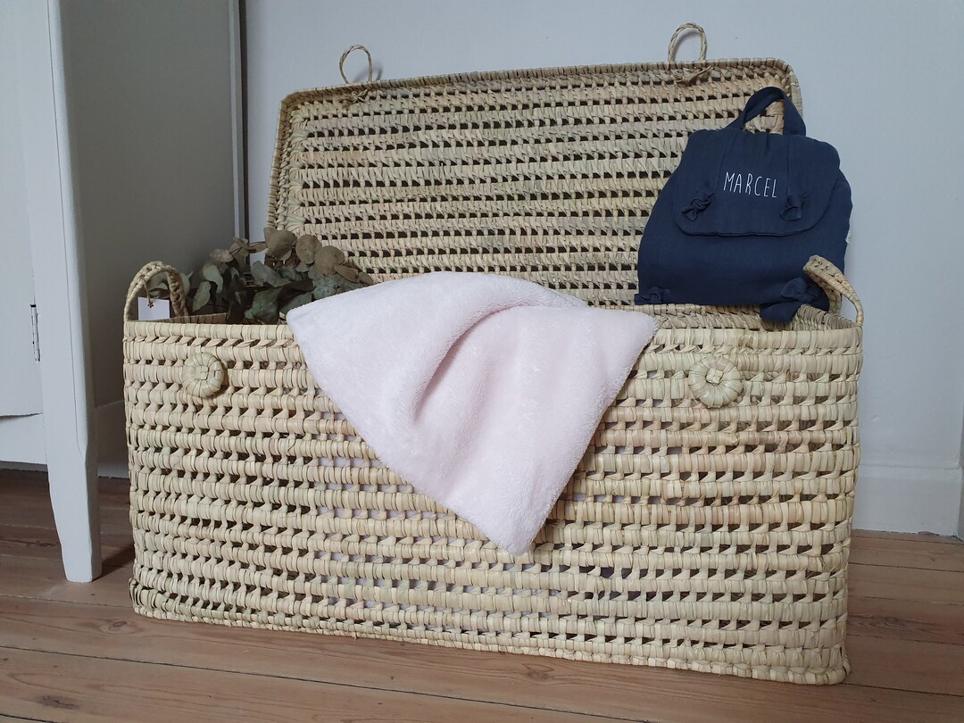 BohomeLiving - Malle de rangement en osier, Coffre à jouets palme