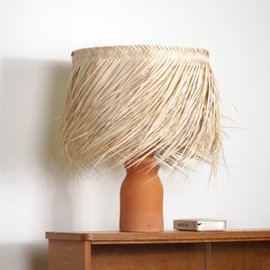 Fringed straw lampshade