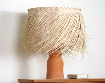 Fringed straw lampshade