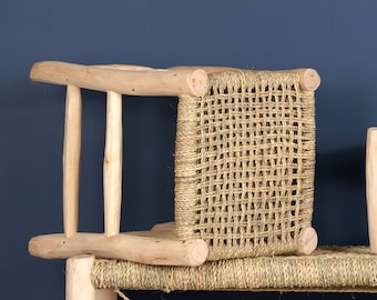 Tabouret marocain en bois et cordage ajouré