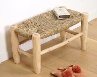 Small Moroccan bench in wood and rope