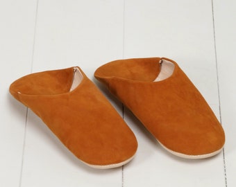 Men's soft leather slippers - Rust