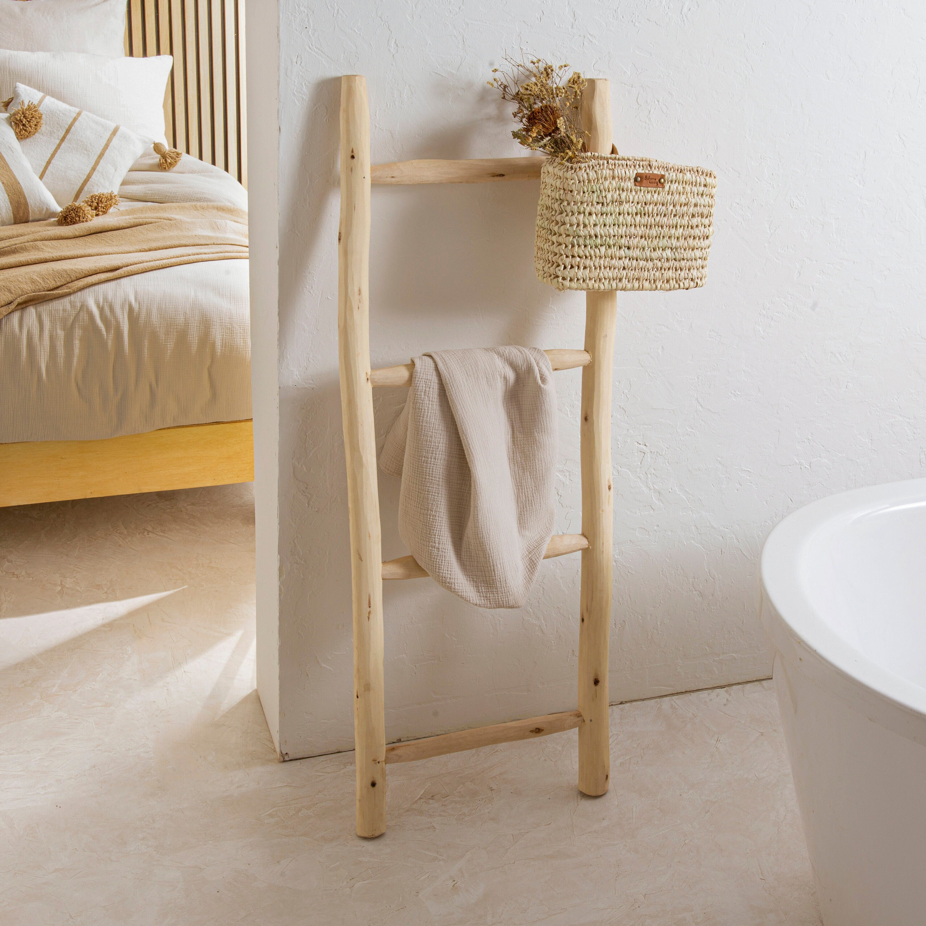 Échelle Décorative En Bois Naturel 52x8x158 Cm