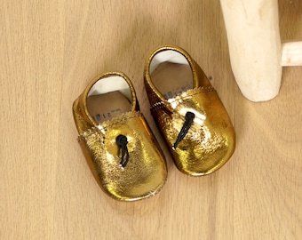 Baby soft leather slippers - Gold