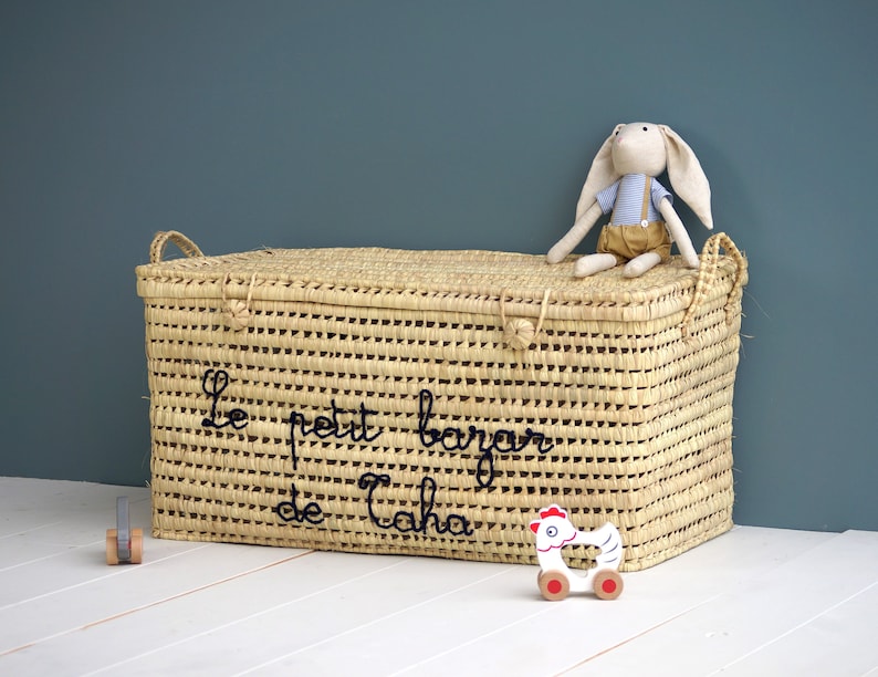 Malle de rangement en feuilles de palmier 80cm Personnalisable Texte