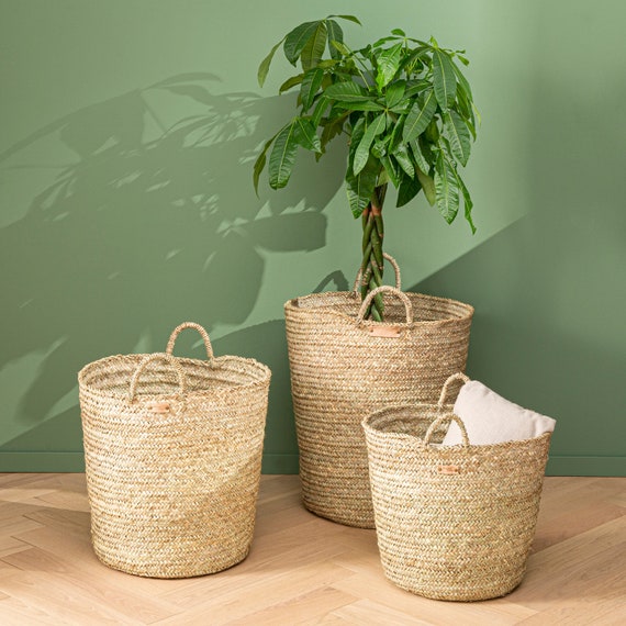 ハンドル付きヤシ編みバスケット - Etsy 日本