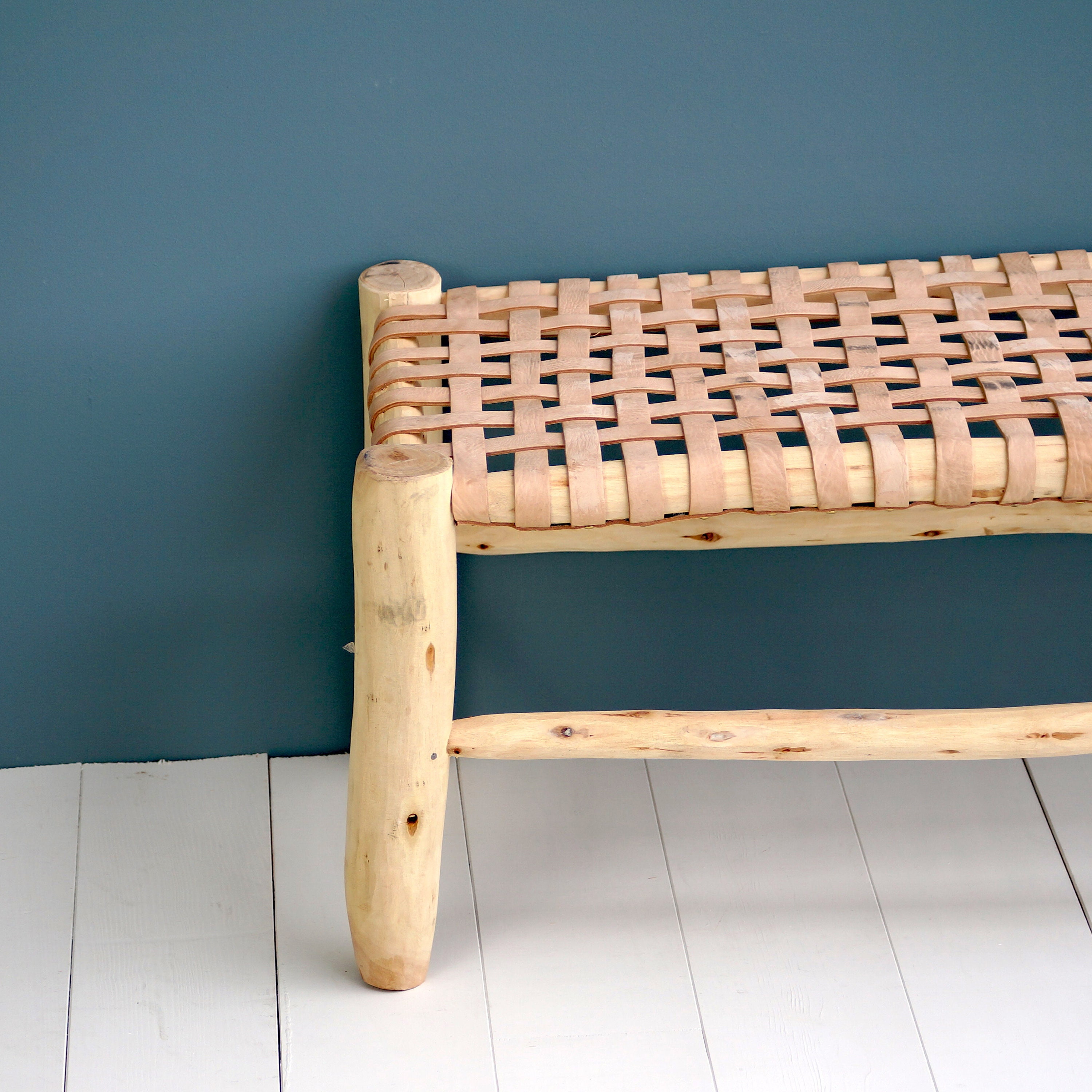 木と革のモロッコ風ベンチ 100cm - Etsy 日本