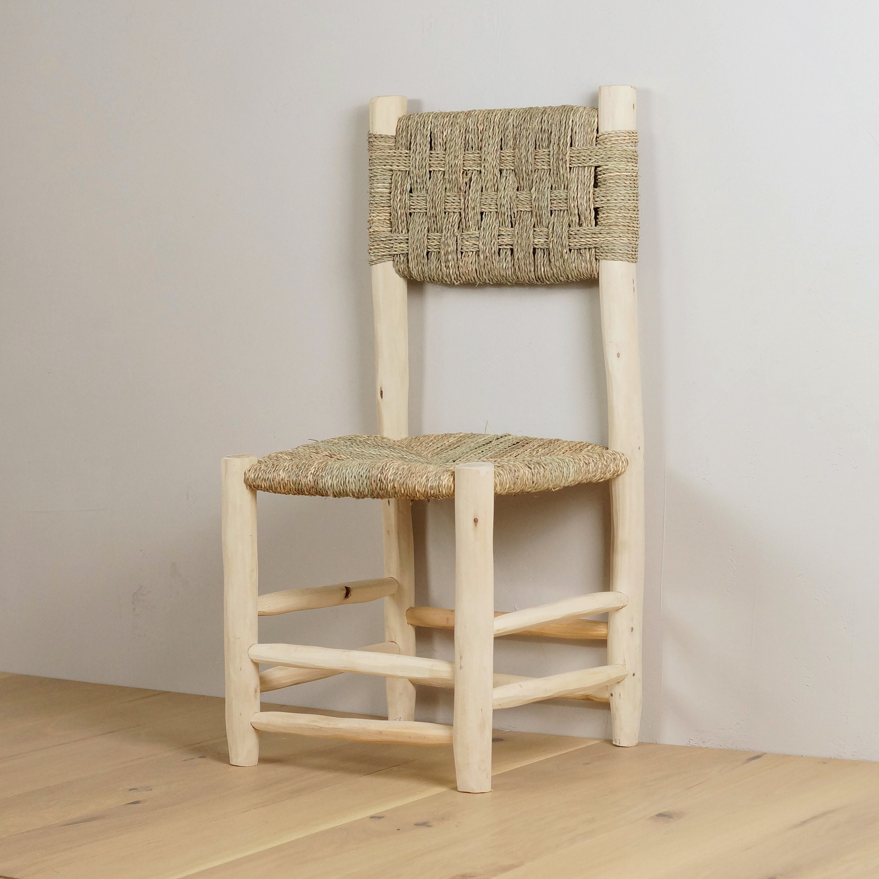 Wooden Table Chair Rope Seat Etsy