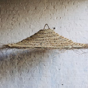 Doum pendant lamp in woven straw, parasol shape