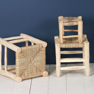 Moroccan wooden and braided stool