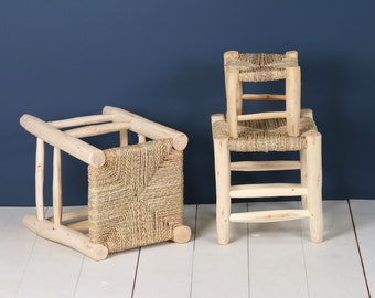 Moroccan wooden and braided stool