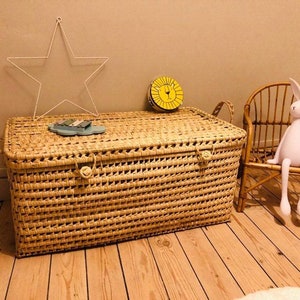 Woven wicker toy box - Rattan palm storage trunk and storage basket
