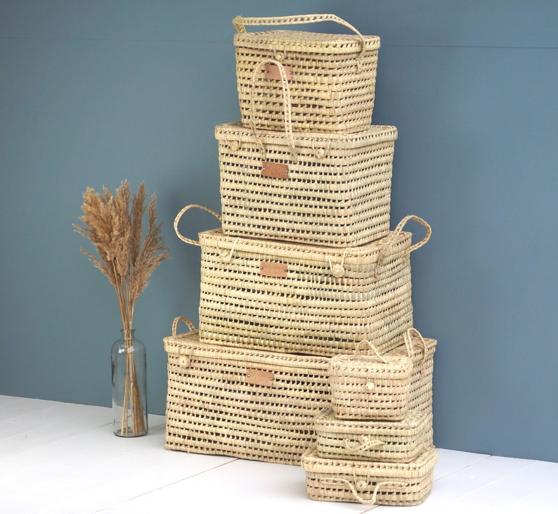 Woven wicker toy box Rattan palm storage trunk and storage basket image 2