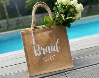 Jutetasche mit Quaste / JGA / Hochzeit Trauzeugin Braut Brautjungfer Brautmama