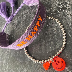 Be Happy Armband / Set n. Wahl / Neon Kugelarmband Paperclip Boho Karte Smiley Acryl Freundschaftsarmband Silber BFF Freundin JGA Ibiza Boho