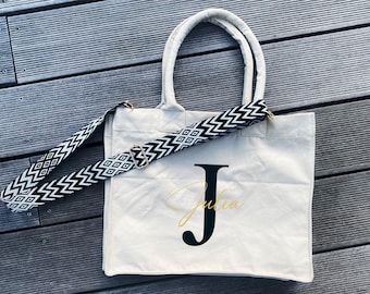 Shopper inkl. Taschengurt / Letter / Initalen /Innentasche mit Namen / Tote Bag / Strandtasche / Canvas  / Abschiedsgeschenk / crossbody