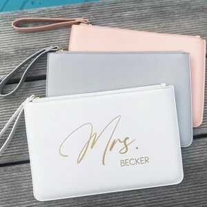 Clutch cuero - look / novia / novia / oro / oro rosa / JGA / dama de honor / dama de honor / 4 colores / iniciales / bolsa de cosméticos / carta
