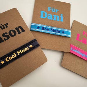 Personalisiertes Statement Armband mit Wunschtext und personalisierter Karte / Geschenk Boho Quasten / Neon Freundschaftsarmband JGA Bride
