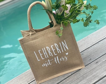 Abschiedsgeschenk / Jutetasche / Lehrerin mit Herz / Erzieherin / Hebamme / Tagesmutter / Kindergarten / Schule / Tasche