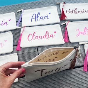 Personalisierte Kosmetiktasche optional mit Botschaft inkl. Tassel Quaste / Stiftemäppchen Abschiedsgeschenk / Kindergarten