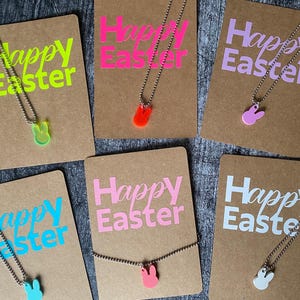 Happy Easter Kette mit Bunny Anhänger / Acrylanhänger / Neon / Gold Silber / Halskette mit Charm / Osterhase / Ostern / Ostergeschenk Karte