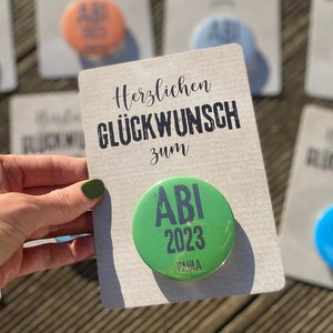 Abi Abitur 2025 / Personalisiertes Geschenk / Examen / Master / Karte + Taschenspiegel / Flaschenöffner / Magnet / Button
