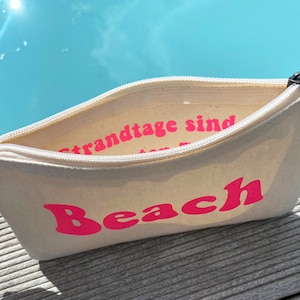 Kosmetiktasche Beach oder Wunschtext / Neon / Beach / Urlaub / Utensilo / innen Botschaft möglich