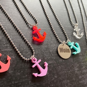 Collar con colgante de ancla y moneda Moin / Acrílico / JGA / Charm muchos motivos y colores / Plata / Corazón Beso Love Letter Bff Neon / Hamburg